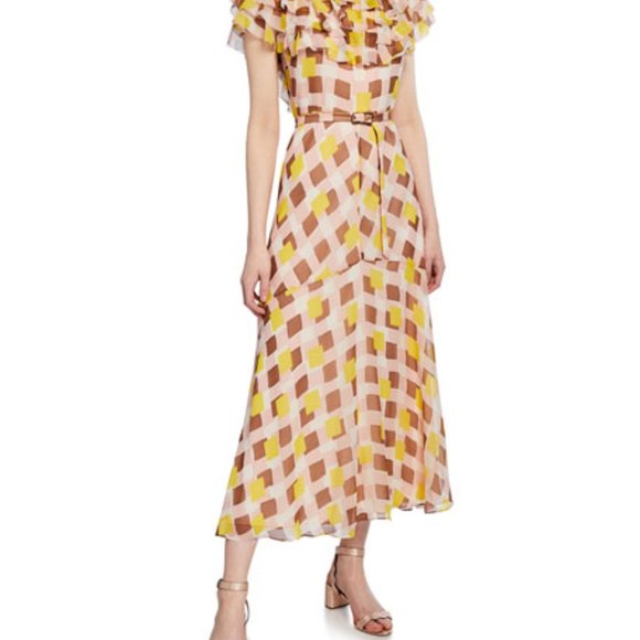 KATE SPADE Geo Print Ruffle Silk Midi Dress - Picture 8 of 11